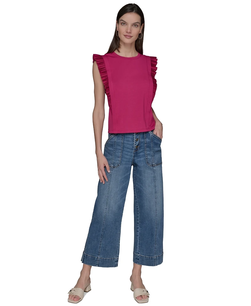 Karl Lagerfeld Paris Women's Ruffle-Sleeve Knit Top