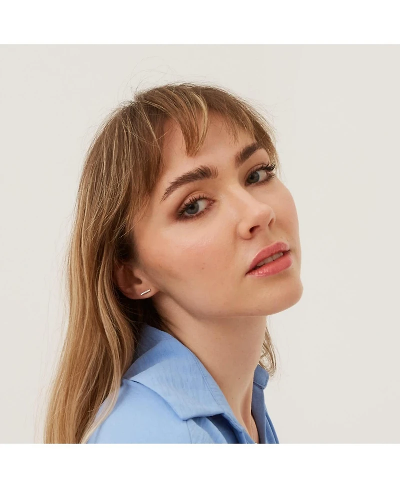 Spero London Sterling Silver Zirconia Bar Stud Earring