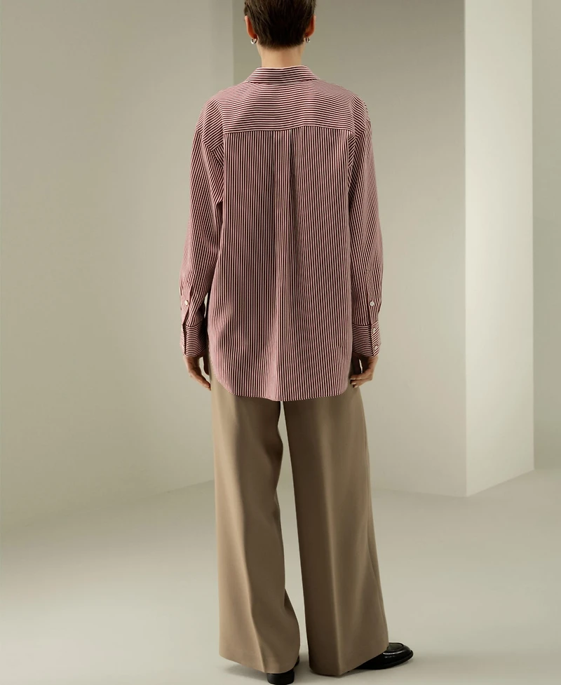 Lilysilk Women's Ancora Red Oversized Striped Shirt