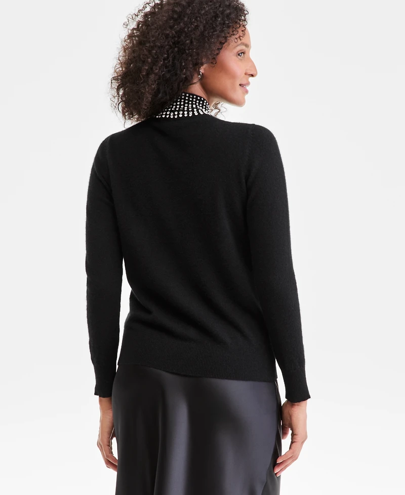 Charter Club Women's 100% Cashmere Rhinestone Mock Neck Sweater, Macy's Exclusive
