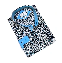 Elie Balleh Little Boys Teal Slim Fit Leapord Button-Down Shirt