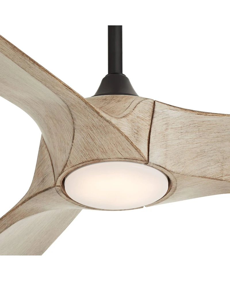 Casa Vieja 70" Kona Wind Indoor Outdoor Ceiling Fan 3 Blade Led Light Remote Control Black Finish Distressed White Oak Blades Dc Motor Damp Rated