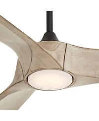 Casa Vieja 70" Kona Wind Indoor Outdoor Ceiling Fan 3 Blade Led Light Remote Control Black Finish Distressed White Oak Blades Dc Motor Damp Rated