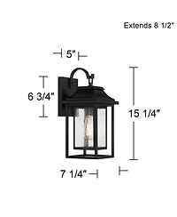 Cecile 15 1/4" High Mission Country Traditional Outdoor Wall Light Fixture Mount Porch House Exterior Outside Box Lantern Black Clear Seeded Glas