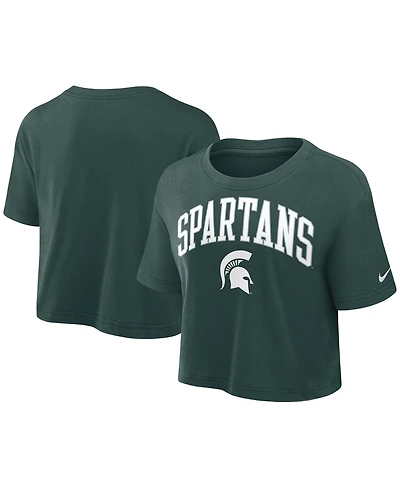 Nike Women's Green Michigan State Spartans Power Pursuit Athletic Prep Arch Performance Cropped T-Shirt
