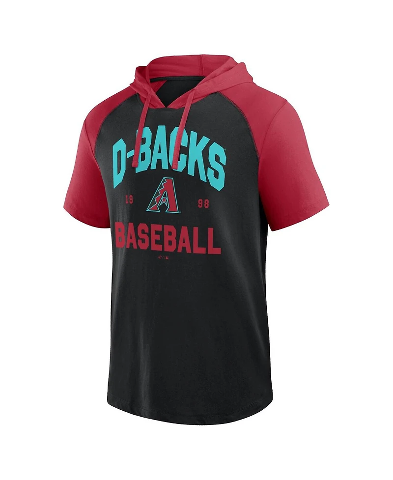Fanatics Men's Black Arizona Diamondbacks Prime Raglan Short Sleeve Hoodie T-Shirt