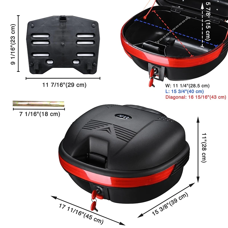 Ahr 30L Motorcycle Tour Tail Box Scooter Trunk Luggage Top Lock Storage Carrier Case