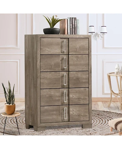 Kings Brand Furniture Dawson 5-Drawer Wooden Chest Dresser for Entryway, Bedroom, Light Brown