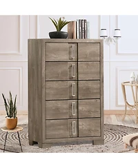 Kings Brand Furniture Dawson 5-Drawer Wooden Chest Dresser for Entryway, Bedroom, Light Brown