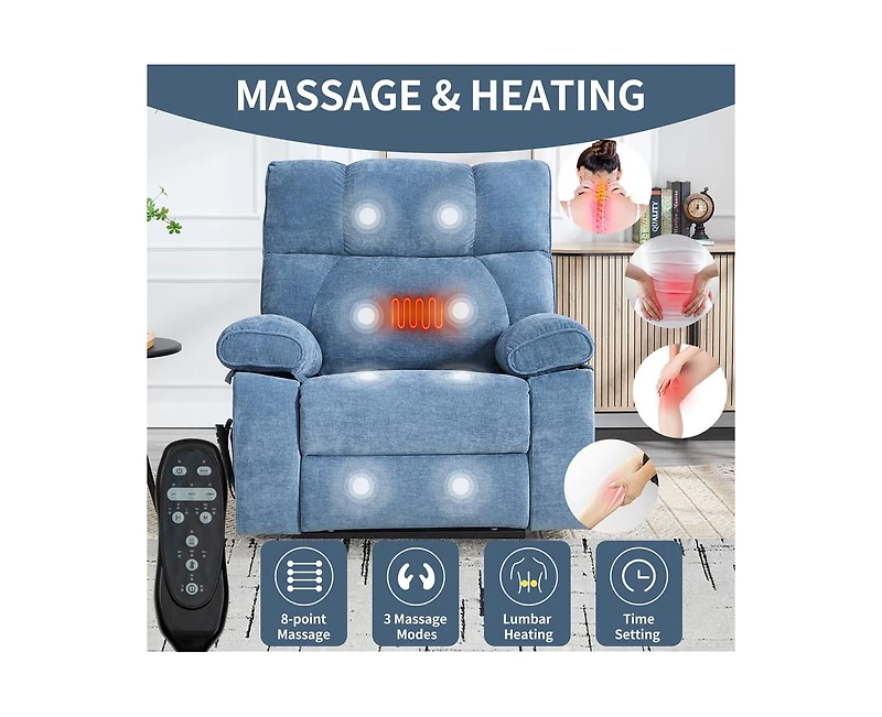 Heat Massage Dual Motor Infinite Position Up to 350 Lbs Large Electric Power Lift Recliners with Hidden Cup Holders, Power-Remote