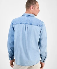 Sun + Stone Men's Voile Long Sleeve Button-Front Denim Panel Shirt, Exclusively at Macy's