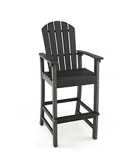 30 Inches Counter Height Outdoor Hdpe Bar Stool with Armrests and Footrest-Black
