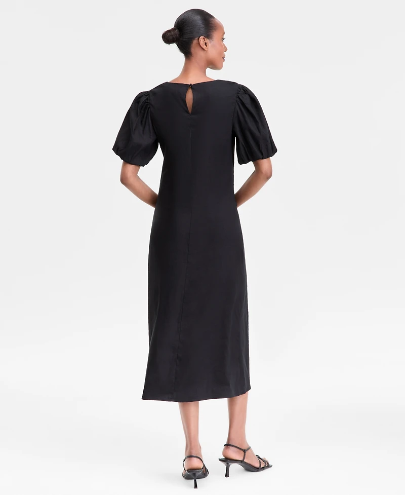 I.n.c. International Concepts Women's Linen-Blend Puff-Sleeve Dress, Exclusively at Macy's