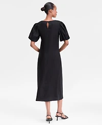 I.n.c. International Concepts Women's Linen-Blend Puff-Sleeve Dress, Exclusively at Macy's
