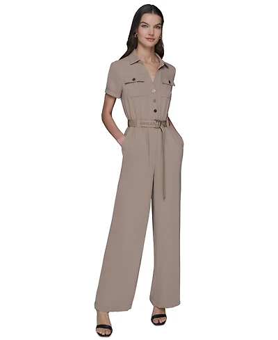 Karl Lagerfeld Paris Women's Button-Down Belted Jumpsuit