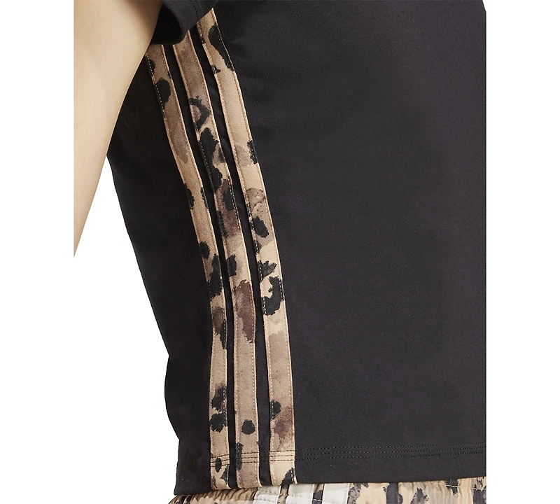 adidas Women's Leopard-Print Trim Slim-Fit T-Shirt