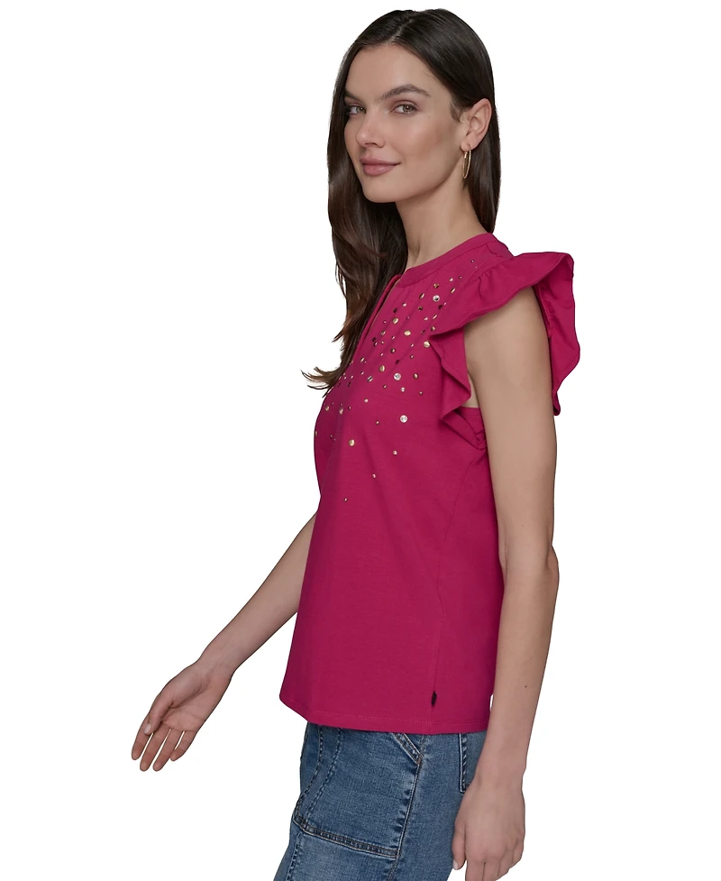 Karl Lagerfeld Paris Women's Studded Ruffle Knit Top