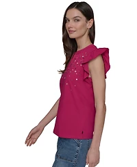 Karl Lagerfeld Paris Women's Studded Ruffle Knit Top