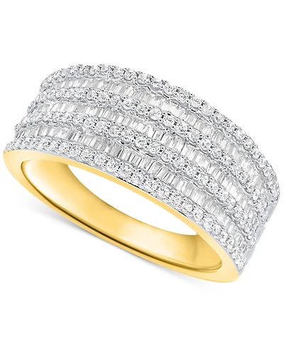 Diamond Round & Baguette Multirow Statement Ring (1 ct. t.w.) Sterling Silver
