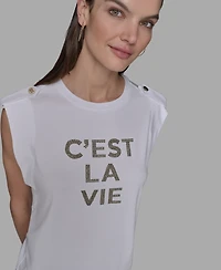 Karl Lagerfeld Paris Petite C'est La Vie Studded Top