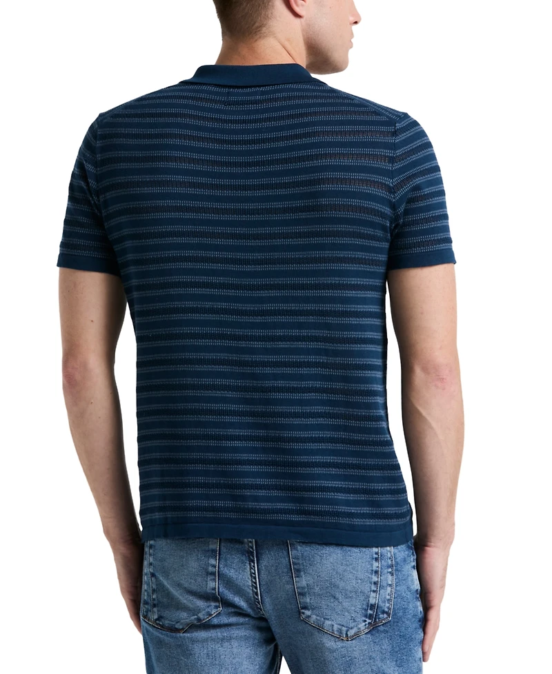 Perry Ellis Men's Jacquard Multicolor Short Sleeve Striped Button-Front Sweater