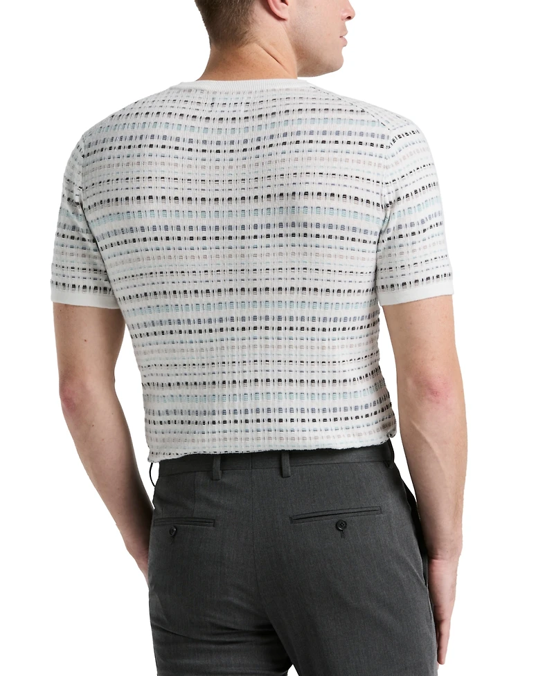 Perry Ellis Men's Jacquard Multicolor Short Sleeve Geometric Print Sweater