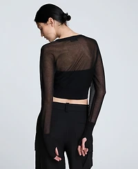 Kenneth Cole Women's Sheer Saddle-Shoulder Cropped Cardigan