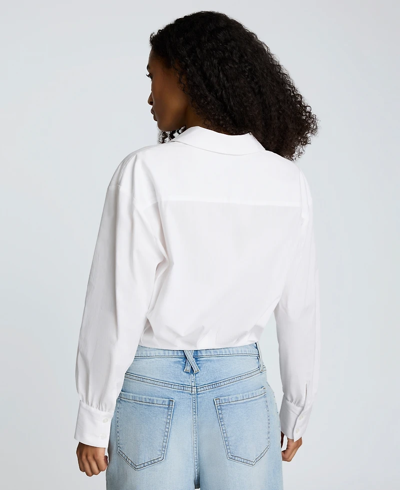 Kenneth Cole Women's Button-Front Long-Sleeve Cropped Shirt