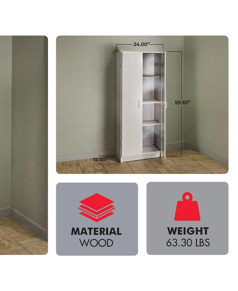 ClosetMaid 896700 12.5 x 24 x 59.5 Inch Adjustable 4 Shelf Pantry Cabinet, White