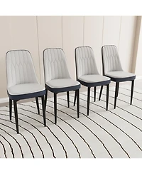 Set of 4 White and Blue Modern Pu Leather Dining Chairs with Metal Legs