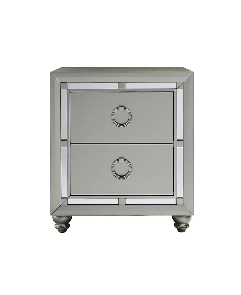 Modern Tone Nightstand with 2 Drawers and Mirror Accents