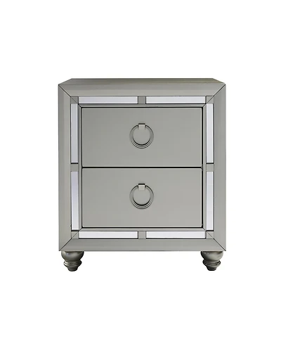 Modern Tone Nightstand with 2 Drawers and Mirror Accents
