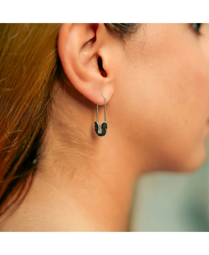 Spero London Black Pave Safety Pin Earring Jewelled Sterling Silver