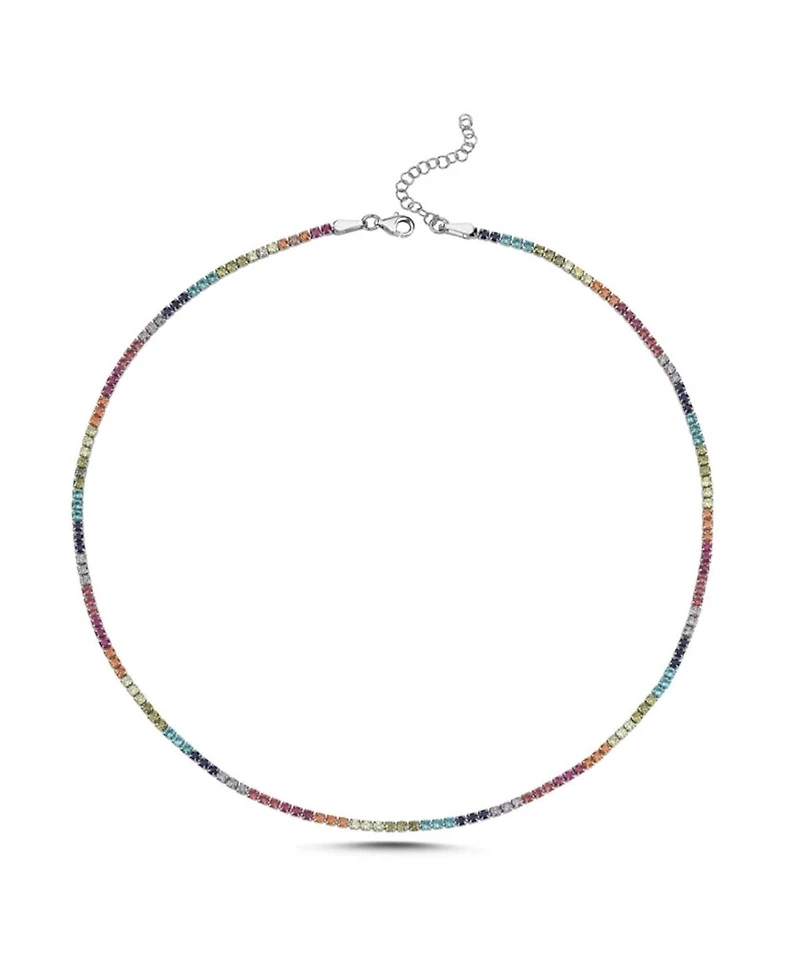 Spero London Rainbow Colourful Sterling Silver Tennis Necklace