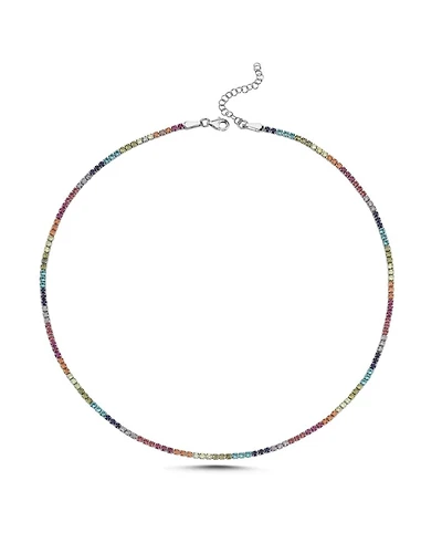 Spero London Rainbow Colourful Sterling Silver Tennis Necklace