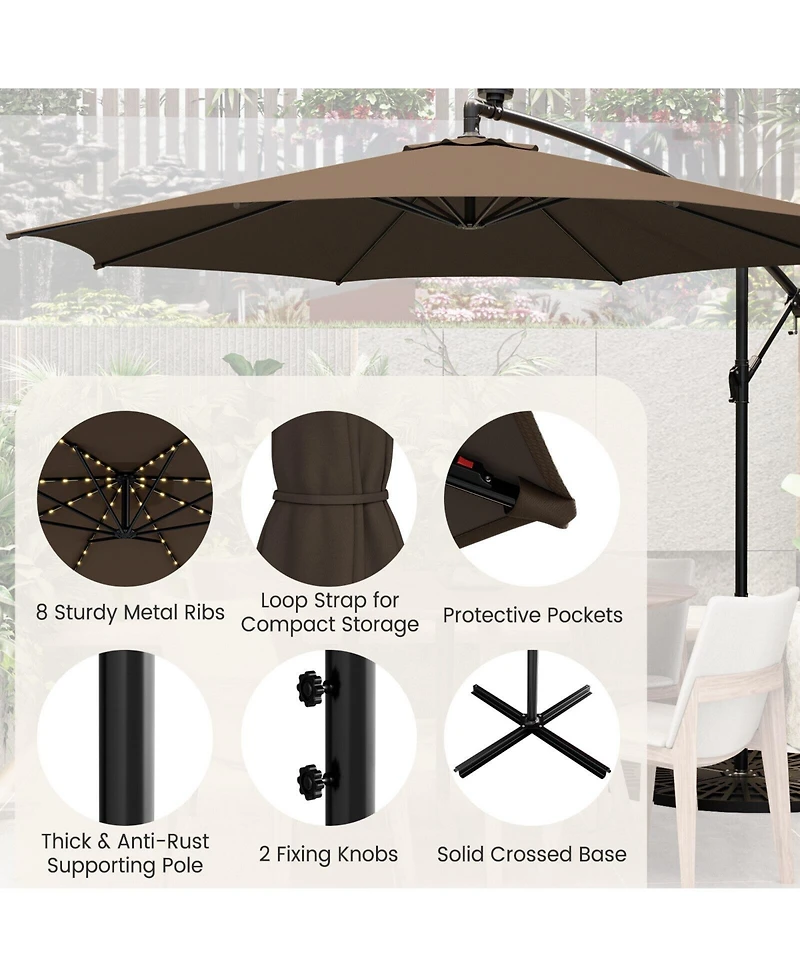 10 Feet Patio Umbrella with 112 Solar-Powered Led Lights