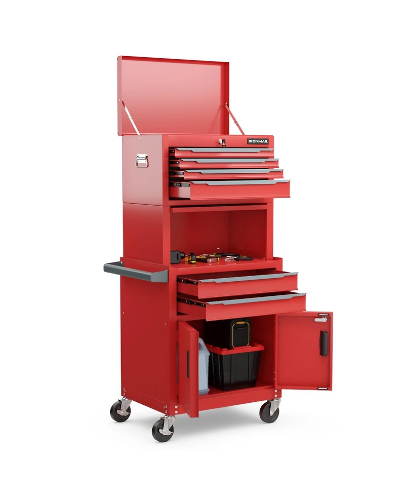 3-in-1 6-Drawer Rolling Tool Chest Storage Cabinet with Universal Wheels and Hooks