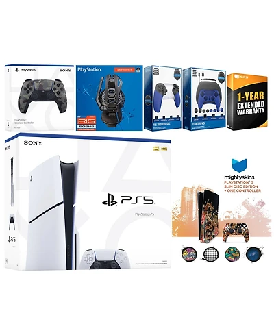 Sony Playstation 5 Slim Disc with Extra Controller, Plantronics Headset, Gamer Kit, Trigger Kit and MightySkins Decal Voucher + 1 Year Cps Extended Wa