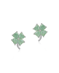 Spero London Four Leaves Clover Sterling Silver Stud Earring - Green