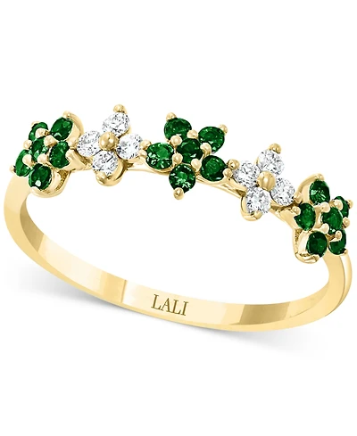 Lali Jewels Emerald (1/3 ct. t.w.) & Diamond (1/6 ct. t.w.) Five Flower Ring in 14k Gold (Also in White Gold)