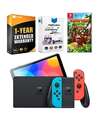 Nintendo Switch Neon Red & Blue Oled Console with Donkey Kong Returns Hd, MightySkins Console and Controller Skin Voucher