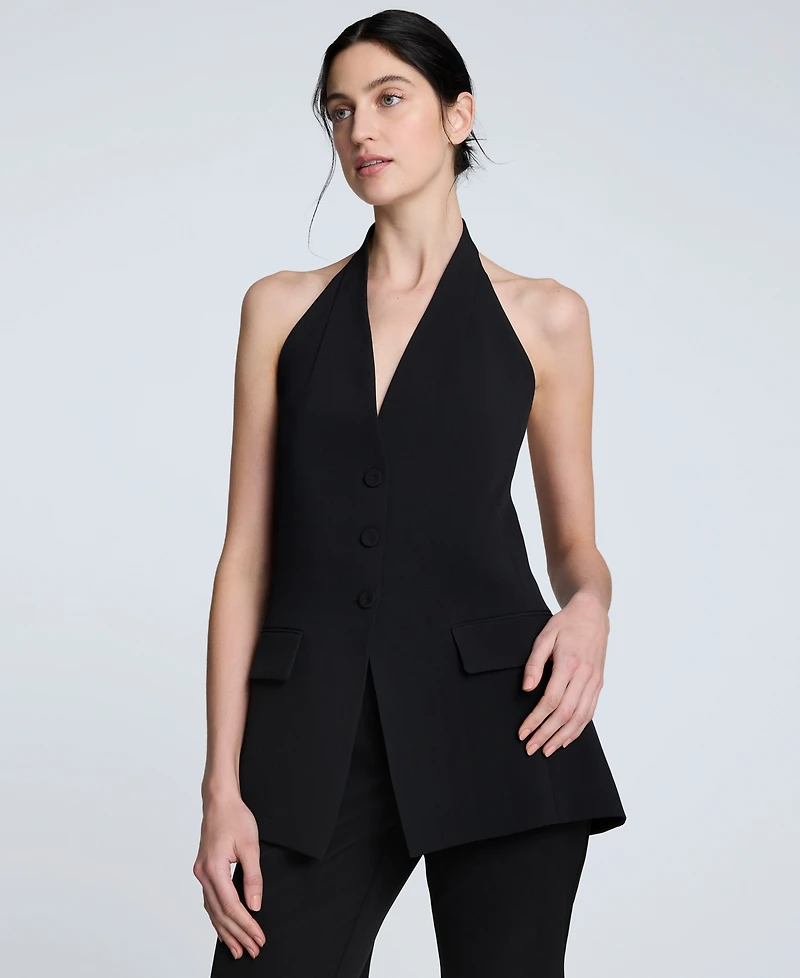 Kenneth Cole Women's Luxe Twill Three-Button Halter Vest