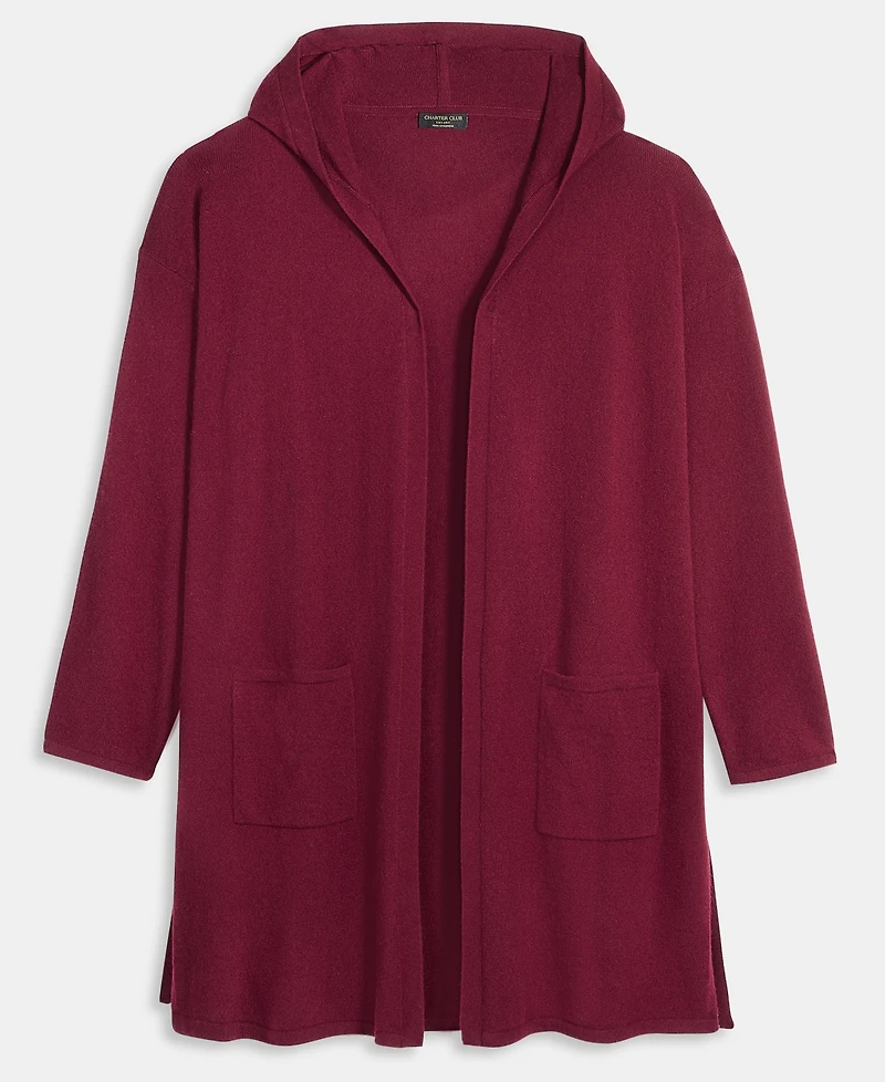 Charter Club Plus Hooded 100% Cashmere Cardigan, Macy's Exclusive