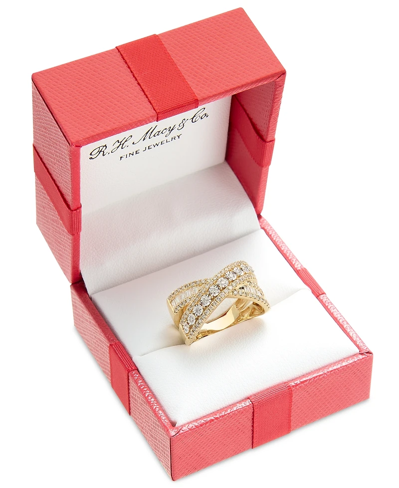 Effy Diamond Round & Baguette Crossover Statement Ring White Gold (3/4 ct. t.w.) (Also available 14k Gold)