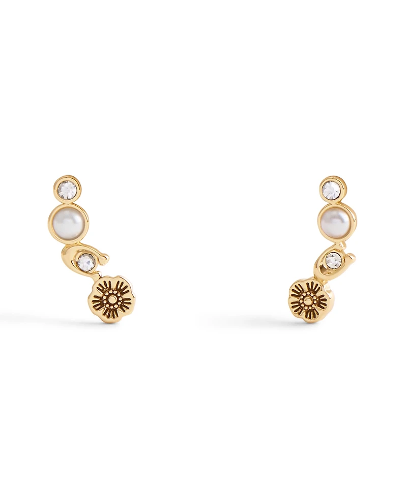 Coach Faux Stone Signature Heritage Cultivated Pearl Crawler Earrings