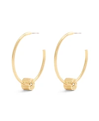 Coach Faux Stone Signature Tea Rose Medium Hoop Earrings