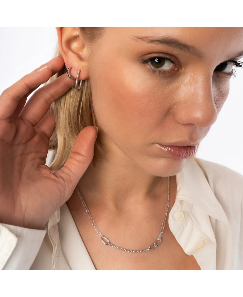 Spero London Oval Rectangular Sterling Silver Hoop Earring