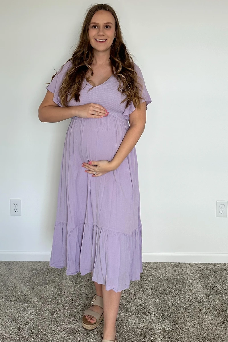 Pinkblush Maternity Lavender Smocked Ruffle Dress