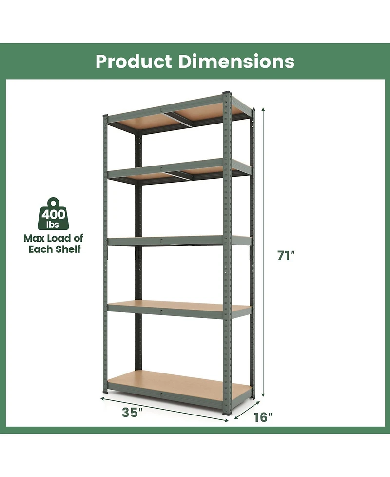 5-Tier Heavy Duty Metal Shelving Unit with 2000 Lbs Total Load Capacity