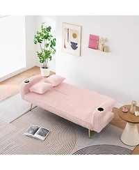 Streamdale White Corduroy Sofa with Pillows - Minimalist Living Room/Study